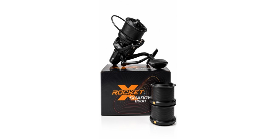 Reel Frontal Rocket Shadow 8000 - 3 Carreteles - Surfcasting Negro Derecho