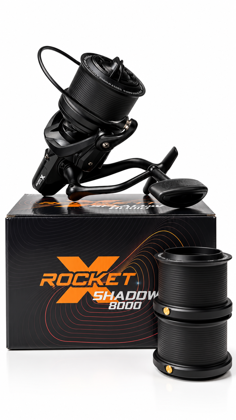 Reel Frontal Rocket Shadow 8000 - 3 Carreteles - Surfcasting Negro Derecho